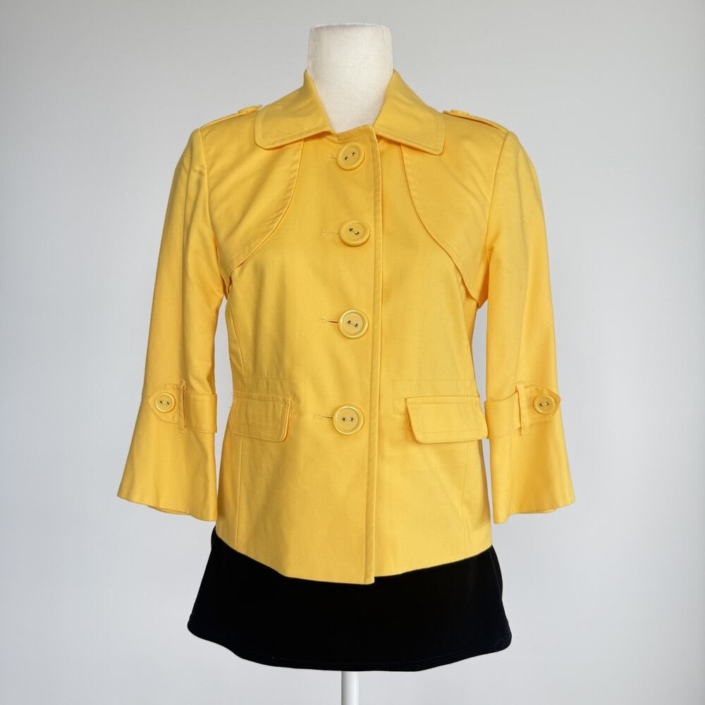 Rafaella Jacket Womens Small Yellow Twill Button Front 3/4 Sleeve Short Petite